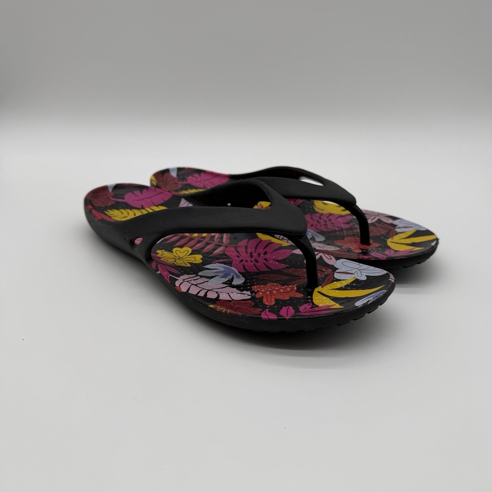 Crocs Women's Kaydee II Tropical Black Floral Flip Flops Sandals Comfort Size 6